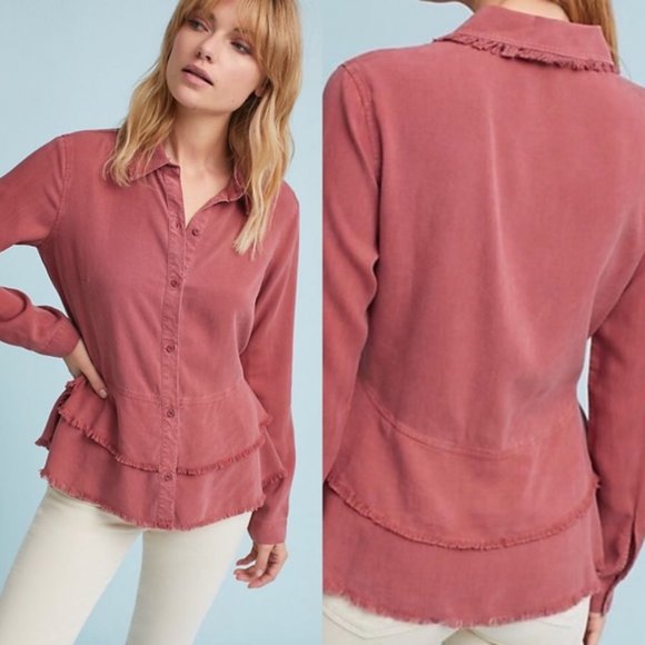 Cloth & Stone Tops - Cloth & Stone Fringed Tiered Chambray Shirt